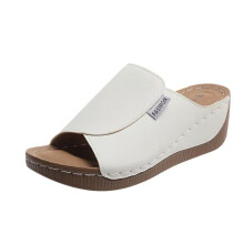 Sandales et pantoufles décontractées pour femmes Ediodpoh, couleur unie, bout en cuir, semelle épaisse, blanches_001, pointure 7,5