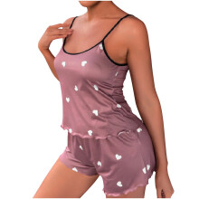Damespyjamaset met zomerprint, mouwloze pyjamaset, roze, maat XL