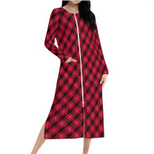 Camicia da notte natalizia a quadri da donna con tasche, modello ampio con cerniera, maniche lunghe – taglie S-2XL, vari colori