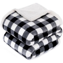 Sherpa Fleece Blanket Twin Size, Soft Warm Buffalo Plaid Plush Blanket for Couch/Bed (Black, 60"x80")