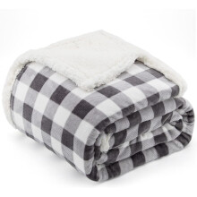 Sherpa Fleece Throw Blanket, Soft Warm Buffalo Plaid Plush Blanket for Couch/Sofa/Bed – Grey, 50" x 60"