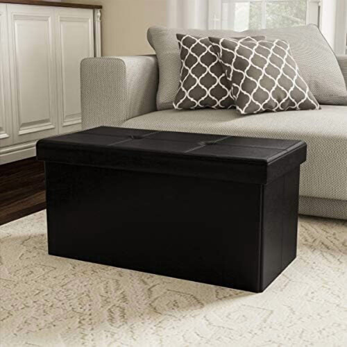 Storage Ottoman Faux Leather 30 Inch Black