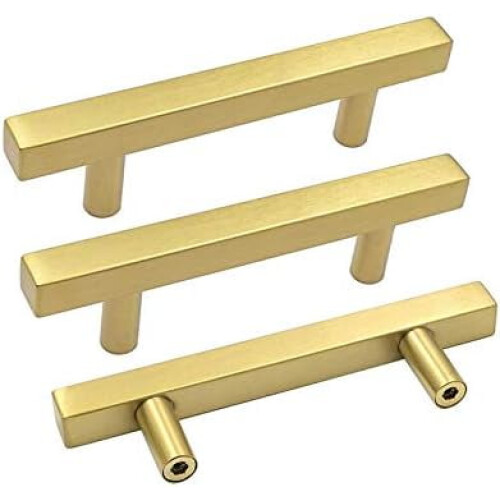 Gold Cabinet Handles T-Bar Pulls 90mm 5 Pack