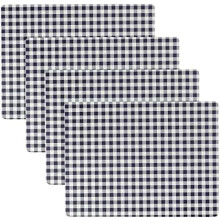 Cork Placemats Set of 4, 12 x 16 in, Navy Gingham