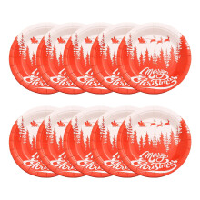 10Pcs Christmas Paper Plates, 9 inch and 7 inch Xmas Santa Snowman Disposable Paper Plates for Christmas Dinner Dessert Party