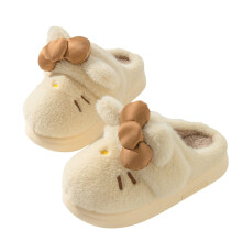 Pantoufles mignonnes à nœud papillon pour femmes, en peluche douce et confortable, pour l'intérieur et l'extérieur, avec semelle épaisse en