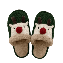 Damesslippers met kerstrendierprint – Comfortabele, pluizige binnenslippers met antislipzool, warme instapschoenen, ideaal kerstcadeau
