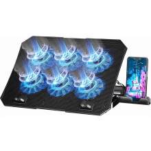 Base de refrigeración para portátiles de 12 a 15,6 pulgadas, 6 ventiladores con luces azules, soporte de refrigeración para portátil con 2