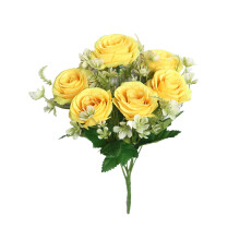 Bouquet di rose artificiali gialle in seta – 6 fiori