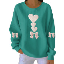Damen-Sweatshirt zum Valentinstag mit Herzprint, geripptem Rundhalsausschnitt, lässigem Langarm-Pullover
