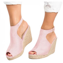 Wioihee Dames Effen Zomer Comfortabele Sandalen met Schuine Hak Casual Strandschoenen Roze11(43)