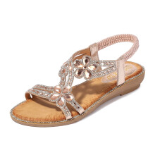 UTTOASFAY Sandaler för Dam Bohemiska Sommarskor Dam Dam Bling Blommor Kristaller Platta Sandaler Strandskor Casual Rosa7