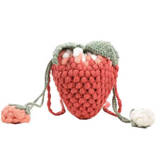Ručne pletená kabelka z vlnenej tkanej tašky, kabelka cez rameno v tvare jahody pre ženy, kvetinová crossbody kabelka so sťahovacou šnúrkou.