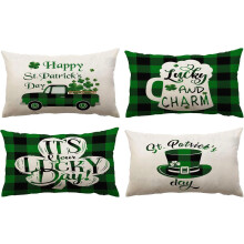 Housses de coussin décoratives pour la Saint-Patrick, 30 x 50 cm, lot de 4, motif trèfle à carreaux verts, compatibles avec les coussins standards.