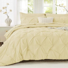 Queen Comforter Set Pale Yellow 7-Piece Pintuck