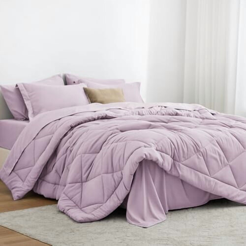 Hellviolettes 7-teiliges Kingsize-Bettwäscheset