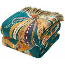 Boho Cotton Throw Blanket 50"x60", Embroidered, Breathable & Lightweight – Compatible with Sofa, Bed, Chair, Farmhouse Decor