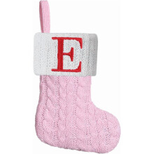 Șosetă mini verde tricotată, 21,5 cm, brodată cu monogramă inițială, ornament suspendat pentru șemineu de Crăciun – Compatibil cu literele