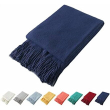 Knitted Throw Blanket with Fringe, Soft Acrylic Tassel Blanket for Couch/Sofa/Bed – Navy Blue, 60x80"