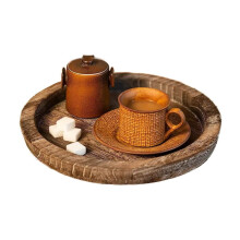 1*Rundes Tablett aus Massivholz im rustikalen Stil, ideal als Kerzenhalter oder Tablett für Stumpenkerzen, für Landhausküche,