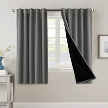 100% Blackout Curtains for Bedroom, Grey, 2 Panels, 42x63", Thermal, Black Liner, Back Tab/Rod Pocket, Compatible with Standard Rods