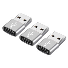 3 szt. adapterów USB-C do USB, wydajny USB-C, redukcja szumów dla wielu urządzeń USB-C do USB, srebrny