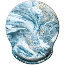 Ergonomiczna podkładka pod mysz z pianką memory foam i podparciem nadgarstka, antypoślizgowa gumowa podstawa – Blue Marble, kompatybilna ze