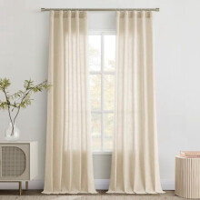 90" Linen Sheer Curtains (2 Panels), Beige, Floor-to-Ceiling, Compatible with Sliding Glass Doors, Rustic Farmhouse Style