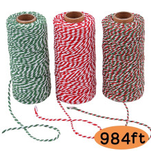 Ficelle de Noël en coton, 3 rouleaux, cordelette pour emballage cadeau, 300 m (984 pi), multicolore
