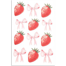 Tableau tendance sur toile avec nœud rose et fraises, 30 x 45 cm, sans cadre – Décoration chic et élégante pour chambre/salon de fille