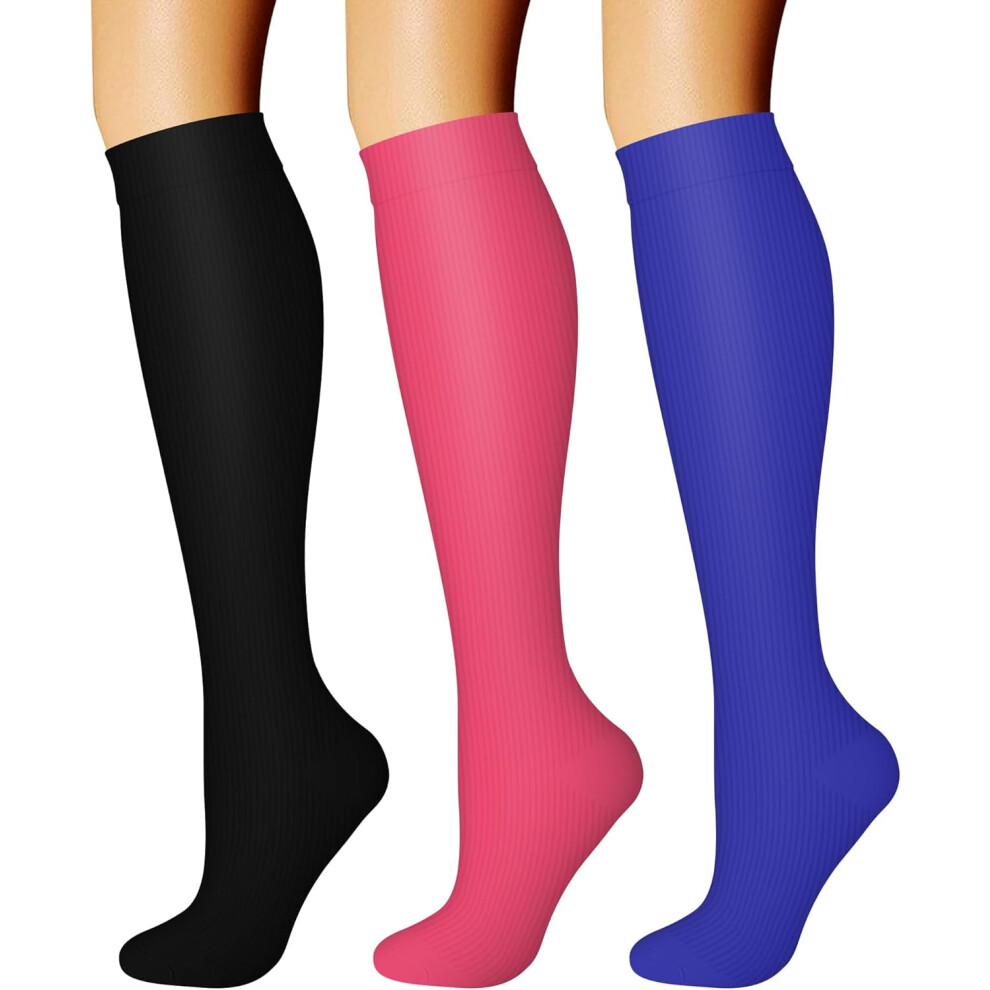 3 Pairs Compression Socks for Women & Men Circulation 15-20 mmHg is Best Support for Athletic Running Cycling