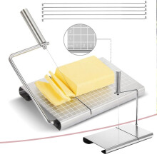 Stainless Steel Cheese Slicer with 6 Wire Replacements, Compatible with Block Cheese, Butter & Blue Cheese