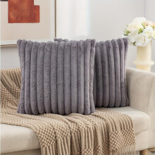 Ensemble de 2 housses de coussin décoratives en fausse fourrure pelucheuse - Housses de coussin douces et moelleuses à rayures pour canapé,