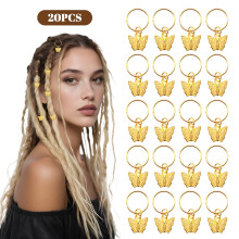 DESIGNICE Haarspangen-Set, Metall-Haarschmuck für Zöpfe, 3D-Schmetterlings-Haarspangen in Gold, Anhänger-Haarschmuck, Dreadlock-Accessoires, 20