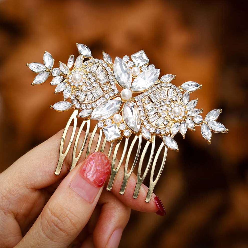 Silver Crystal Bride Wedding Hair Comb Flower Bridal Headpieces Leaf Hair Pieces Rhinestone Bridesmaid Side Combs Hair Accessories For Women
