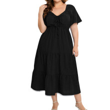 Naisten kesämekot Plus Suze Maxi -mekko Muoti Korkeavyötäröiset Pitkät Lyhythihaiset Vapaa-ajan Mekot Black5XL