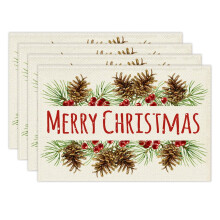 Christmas Placemats Set of 4, 12x18 Inch Rustic Linen Table Mats for Holiday Party – Compatible with Standard Dining Tables