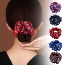Cuerda para el cabello color vino tinto con red para moño de flores – Accesorio para el cabello de alta gama para mujeres, compatible con SSKFHGI