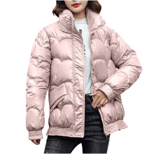 Leichte Damen-Daunenjacke, langärmlig, einfarbig, metallisch glänzend, warmer Mantel für Winteraktivitäten im Freien, Rosa, Größe M