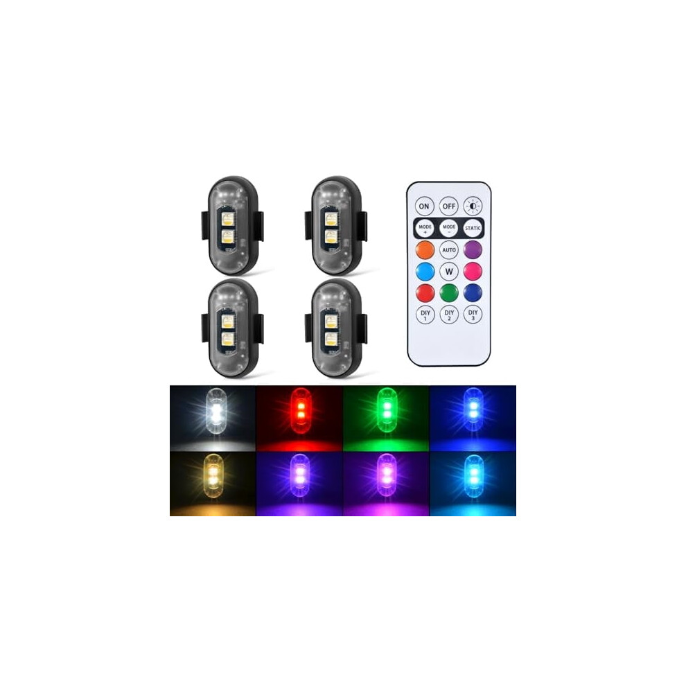 4Pcs Wireless Led Strobe S With Remote, 8 Colors, Rechargeable, Anti-Collision Warning S Compatible With Car/Motorcycle/Bike/Drone/Aircraft Light 9110895733752