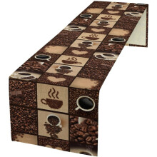 Camino de mesa de lino con estampado de café, 13x72 pulgadas.