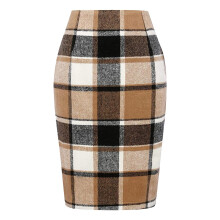 Bleistiftröcke mit Karomuster für Damen, Herbst/Winter, hochtailliert, figurbetont, knielang, Woll-Midirock mit Schlitz, Club-Basic,