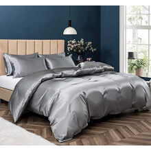Set copripiumino in raso bianco avorio, matrimoniale/queen size, 5 pezzi