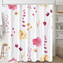 Dusjforheng i akvarell, blomstermotiv, varm rosa, 72x72 tommer