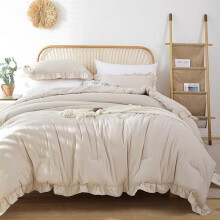 Twin Comforter Set Beige Ruffle Vintage Farmhouse Style