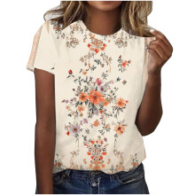 Női nyári vintage virágmintás pulóver, kerek nyakú, plus size S-3XL méretben | Poliészter spandex keverék lezser felső
