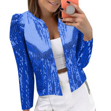 Paillettenblazer für Damen, langärmelig, kurz geschnitten