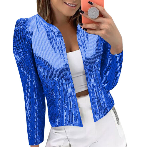 Blazer da donna con paillettes, maniche lunghe, taglio corto