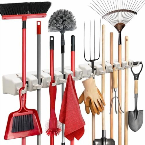 Wall-Mount Broom and Mop Holder 2-Pack