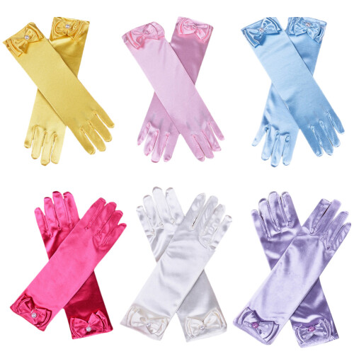12Paare Satin Mit Schleife, Lange Kinderhandschuhe